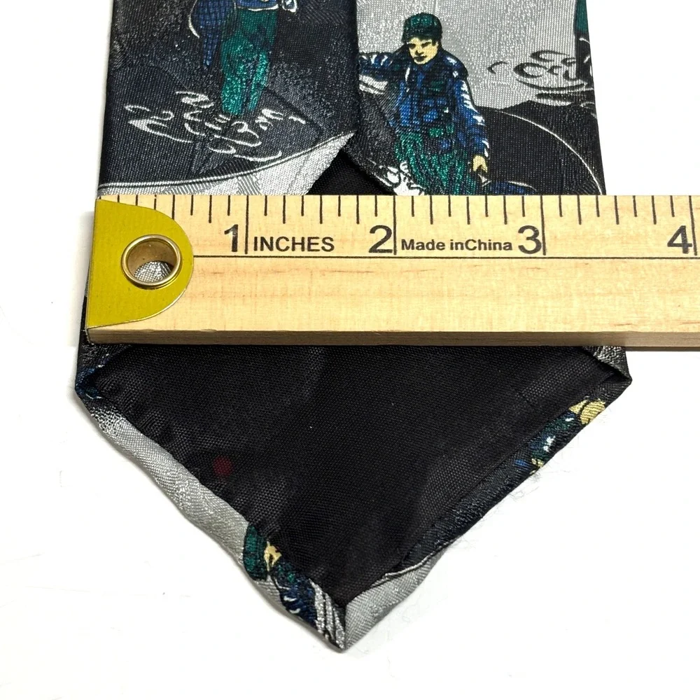 American Sports Fishing Tie Mens OS Black Silver Novelty Fisherman Outdoor Sport